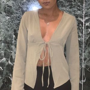 Olive green tie blouse